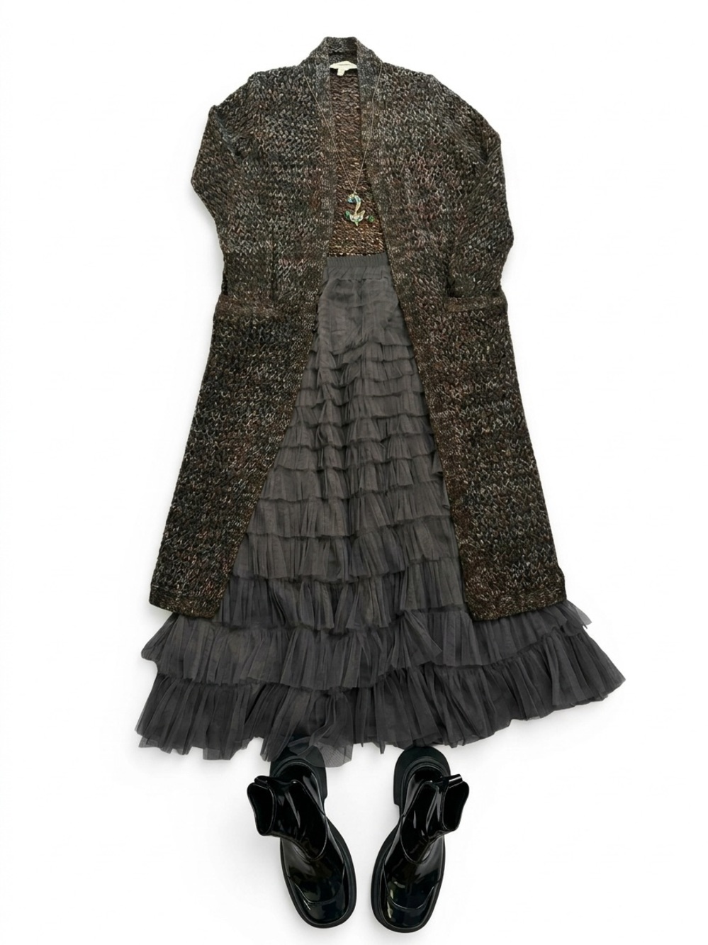 BCBGeneration Charcoal Gray Marled Open Knit Long Duster Cardigan Sweater S